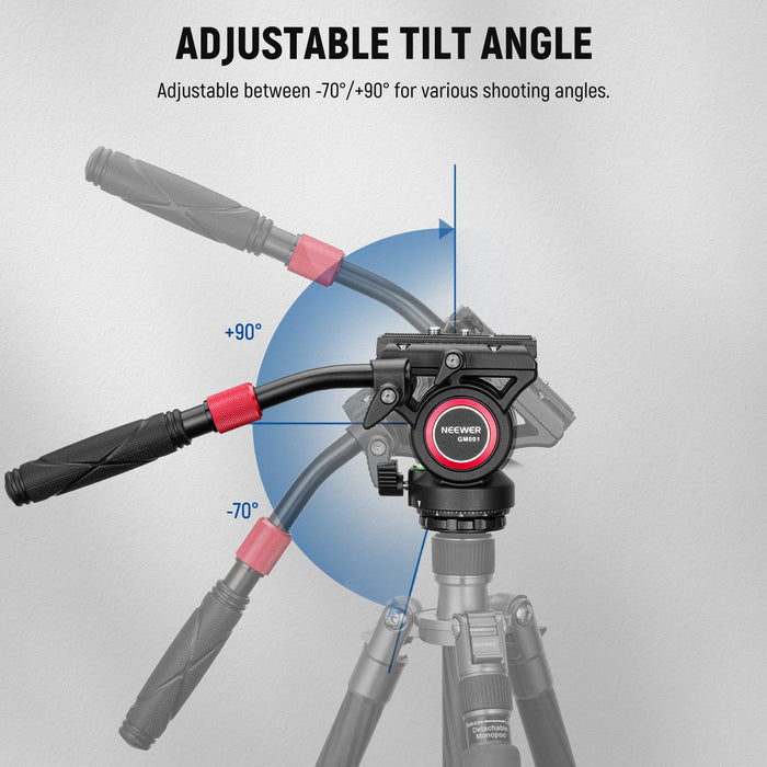 NEEWER GM001 Video Fluid Head is adjustable between -70°/+90°.