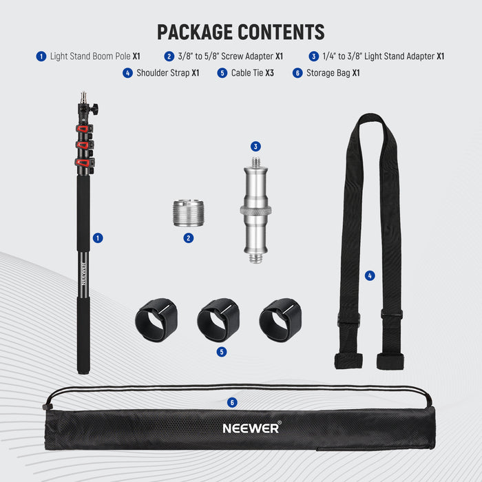 Package Contents of the NEEWER MS-230C 7.5ft/230cm Boom Pole Stand