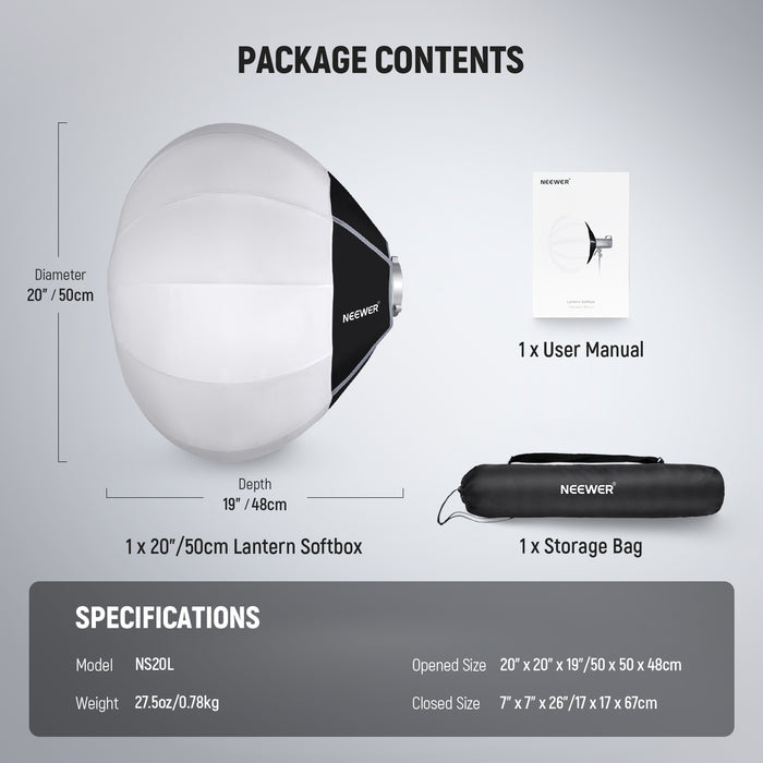 Package Contents of the NEEWER NS20L Lantern Softbox
