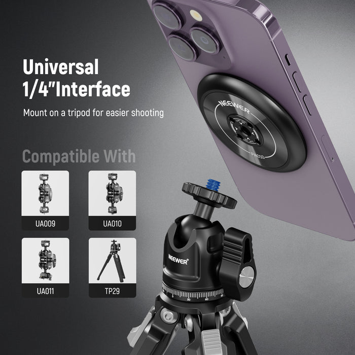 NEEWER PA010 Magnetic Phone Tripod Mount can easily be attached to any other accessories with a 1/4" screw.