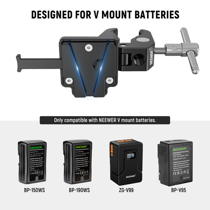 A standard V lock battery plate fits the NEEWER BP-V47 BP-V95 BP-150WS BP-190WS V lock batteries
