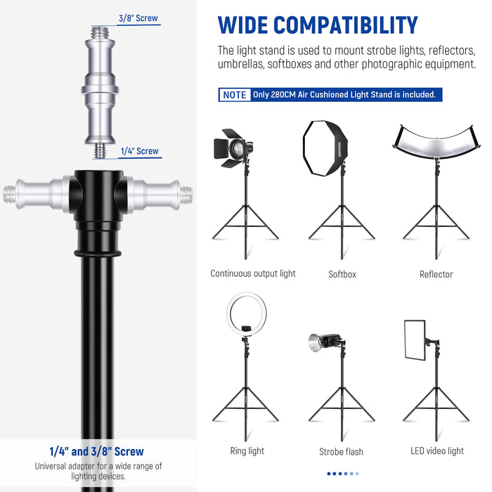 Wide Compatibility of the NEEWER ST-280AC Air Cushioned Light Stand