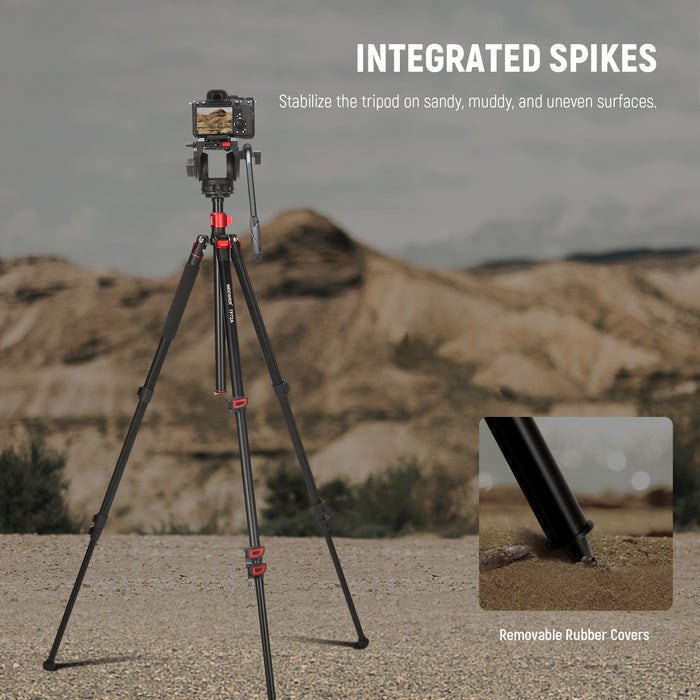 NEEWER TP72A Fluid Head Video Tripod Monopod features integrated spikes.