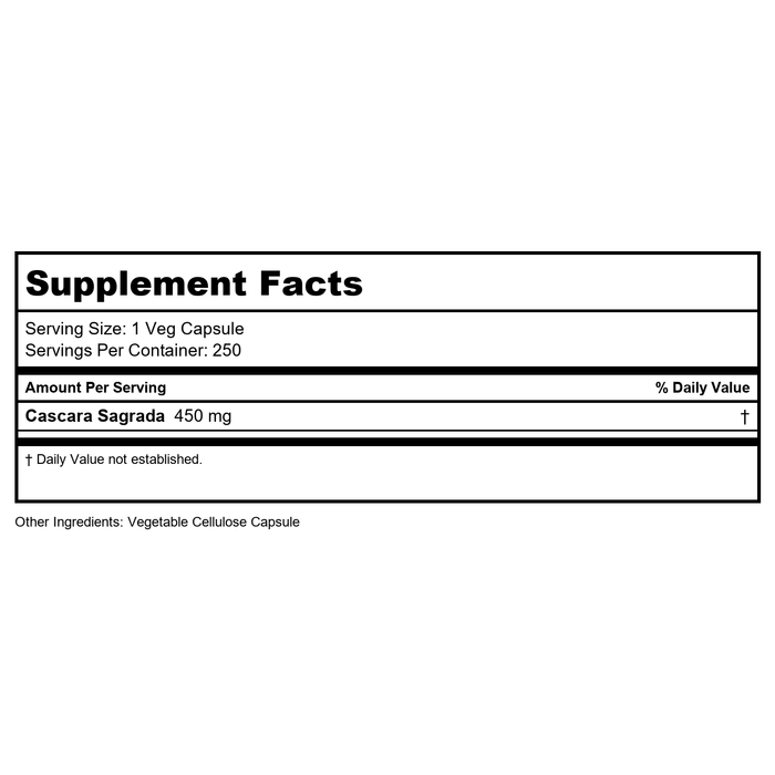 Now Foods Cascara Sagrada 450 mg 250 Vcaps - 4623 - 2 Pack - Supplement Facts panel