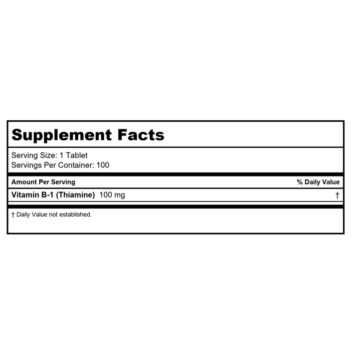 Now Foods Vitamin B-1 100 mg 100 Tablets - 0446 - 4 Pack - Supplement Facts panel