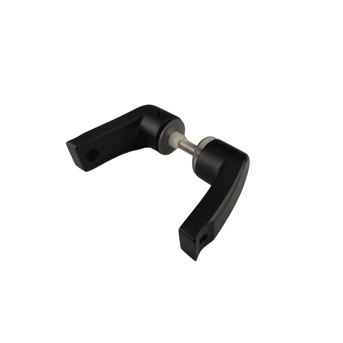The Prima Decorative Hardware black and silver stainless steel 304 lever handle set features two outward-facing handles joined by a central metal spindle, shown isolated on a white background.
