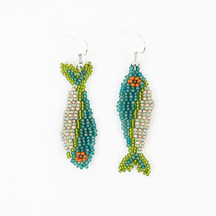 One Fish Two Fish Beaded Earrings - Green