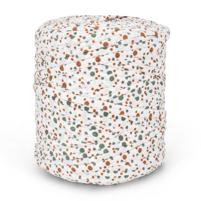 Printed Recycled T-Shirt Fabric Yarn - Latte Dots