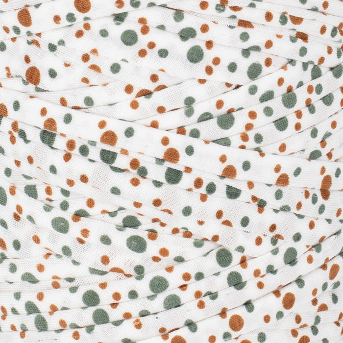 Printed Recycled T-Shirt Fabric Yarn - Latte Dots