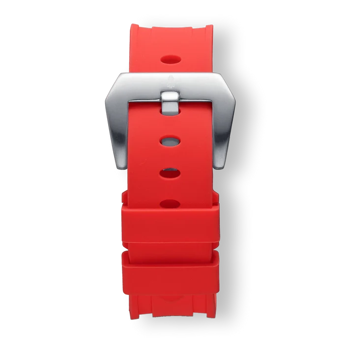 Red Silicone Strap With Silver Buckle designed for men, featuring a bold red silicone material and a sleek silver buckle, embodying Ralph Christian’s statement luxury style.