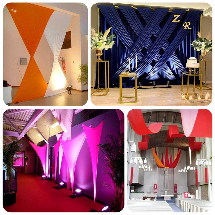 Event drapery and decor in various colors and styles for celebrations.