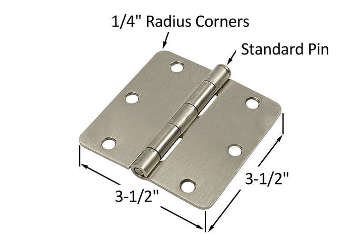 Residential 3 - 1/2" x 3 - 1/2" Butt Hinge With 1/4" Radius Corners - Satin Chrome - Standard Pin - Reflect Window & Door