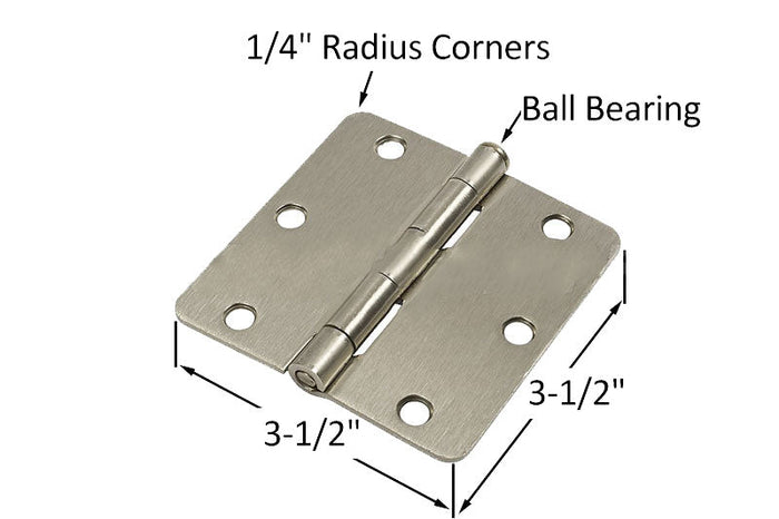 Residential 3 - 1/2" x 3 - 1/2" Butt Hinge With 1/4" Radius Corners - Satin Nickel - Ball Bearing - Reflect Window & Door