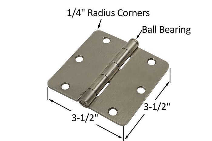 Residential 3 - 1/2" x 3 - 1/2" Butt Hinge With 1/4" Radius Corners - Satin Nickel - Ball Bearing - Reflect Window & Door
