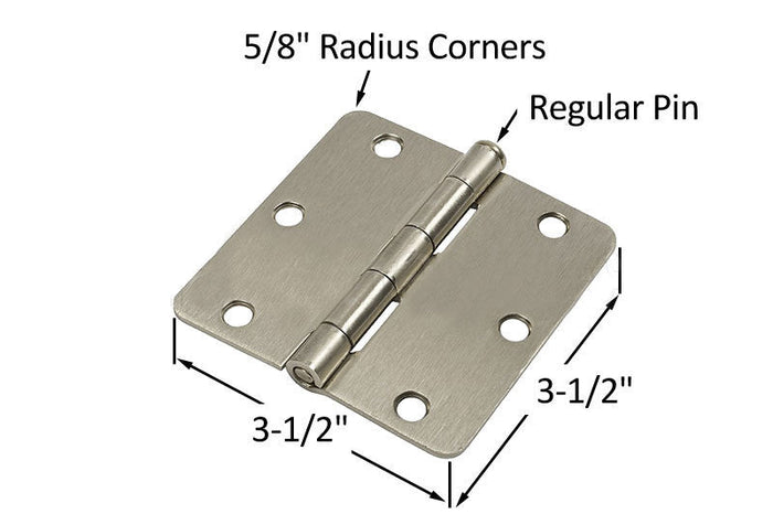 Residential 3 - 1/2" x 3 - 1/2" Butt Hinge With 5/8" Radius Corners - Satin Chrome - Regular Pin - Reflect Window & Door