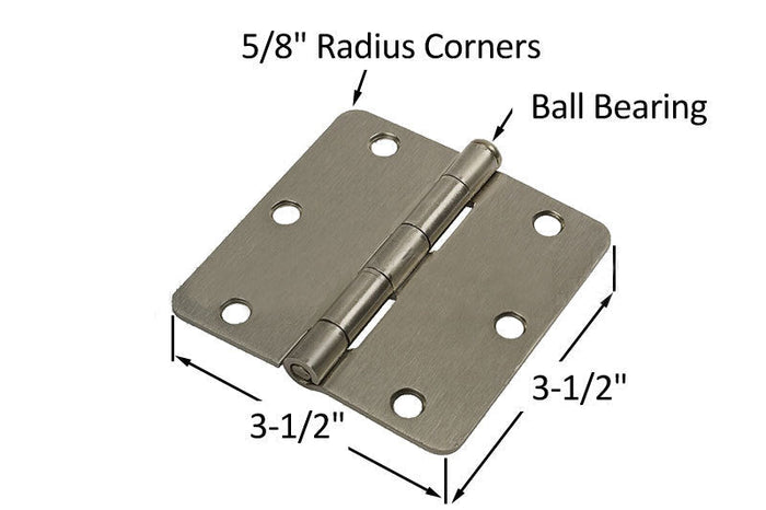 Residential 3 - 1/2" x 3 - 1/2" Butt Hinge With 5/8" Radius Corners - Satin Nickel - Regular Pin - Reflect Window & Door