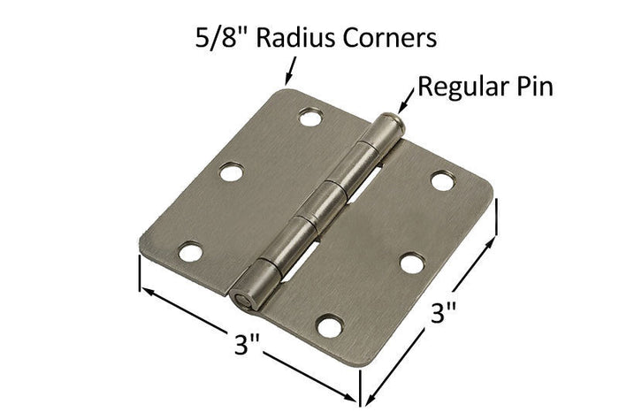 Residential 3" x 3" Butt Hinge With 5/8" Radius Corners - Satin Nickle - Reflect Window & Door