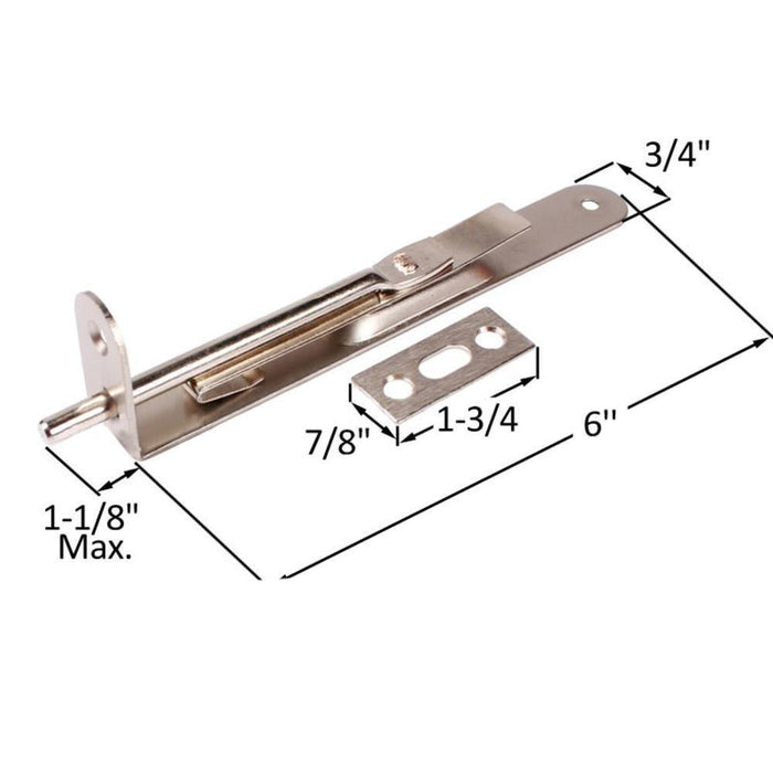 Residential 6" Flush Bolt - Chrome - Reflect Window & Door