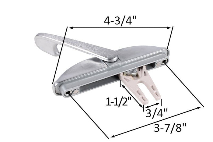 Roto Hardware Brushed Chrome 1 - 1/2" Long Fork Multi - Point Locking Window Handle - Reflect Window & Door
