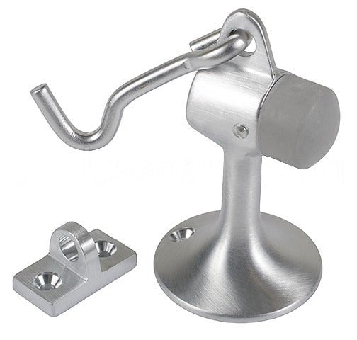 Satin Chrome Heavy Duty Floor - Mounted Door Stop with Hook & Holder - Reflect Window & Door