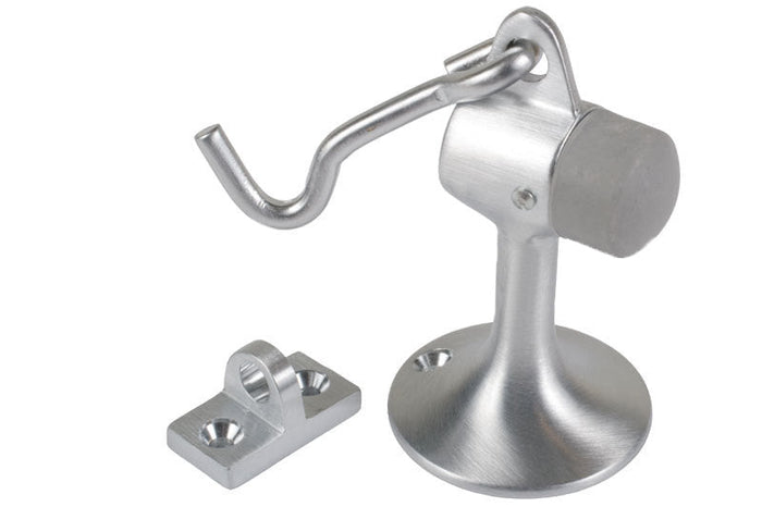 Satin Chrome Heavy Duty Floor - Mounted Door Stop with Hook & Holder - Reflect Window & Door