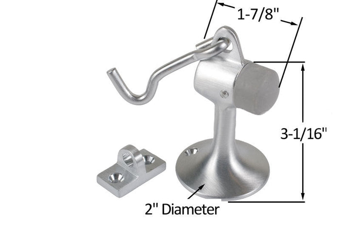 Satin Chrome Heavy Duty Floor - Mounted Door Stop with Hook & Holder - Reflect Window & Door