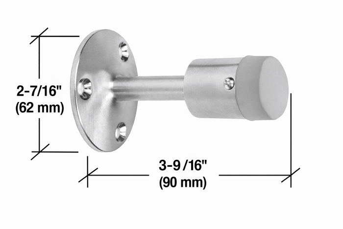 Satin Chrome Wall Mounted Heavy - Duty Door Stop – Commercial Door Stopper - Reflect Window & Door
