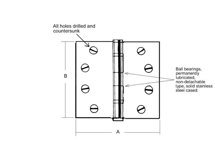Satin Nickel 4" x 4" Ball Bearing Mortise Butt Hinge with Non - Removable Pin - Reflect Window & Door