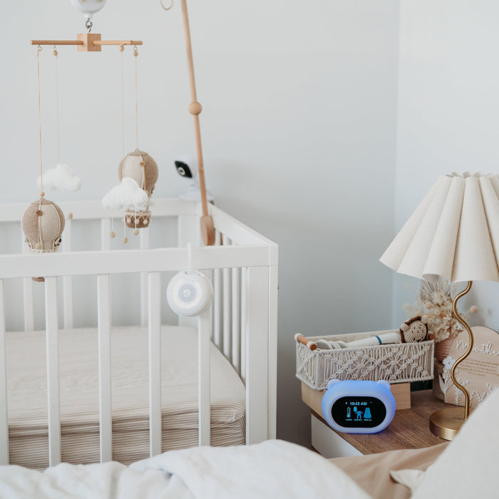 Sound Sleeper portable white noise with Sleep Like Goldilocks smart thermometer in background