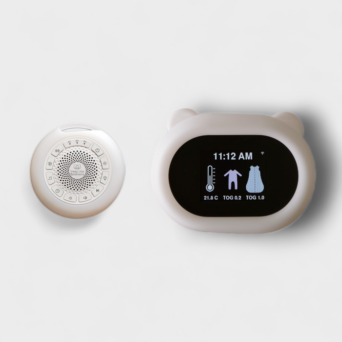 Sleep Like Goldilocks smart thermometer with Sound Sleeper white noise machine as pack