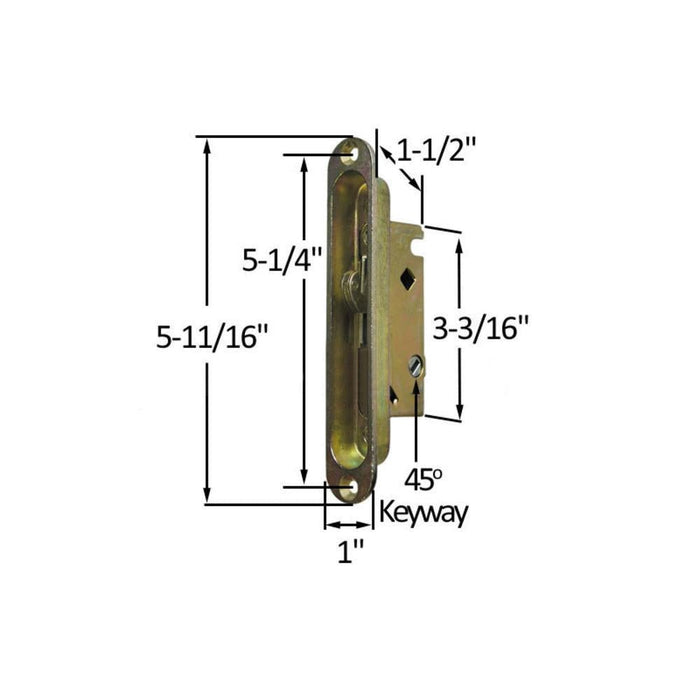 Sliding Glass Patio Door 1" Wide Mortise Lock with 5 - 1/4" Screw Holes - Reflect Window & Door