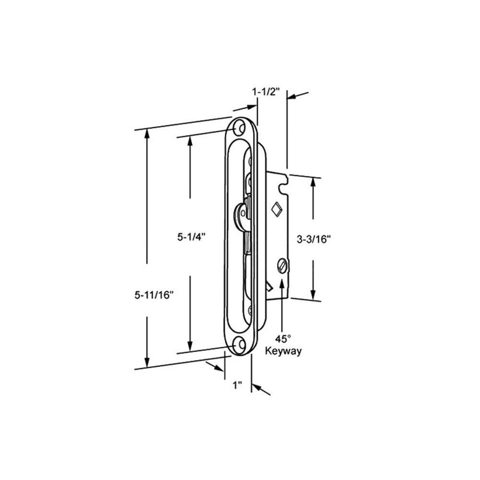 Sliding Glass Patio Door 1" Wide Mortise Lock with 5 - 1/4" Screw Holes - Reflect Window & Door
