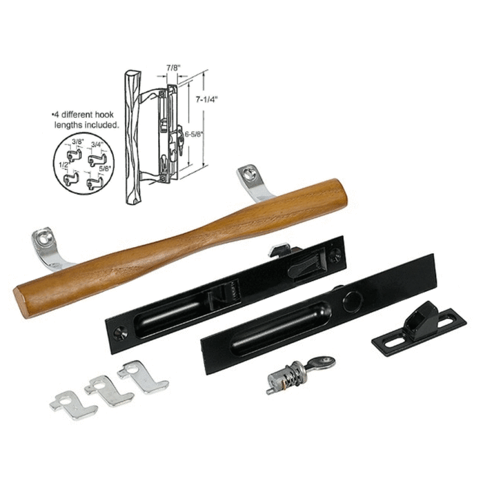 Sliding Glass Patio Door Black Keyed Flush Mount Latch With 6-5/8" Screw Holes and 4 Hook Assortment - Reflect Window & Door