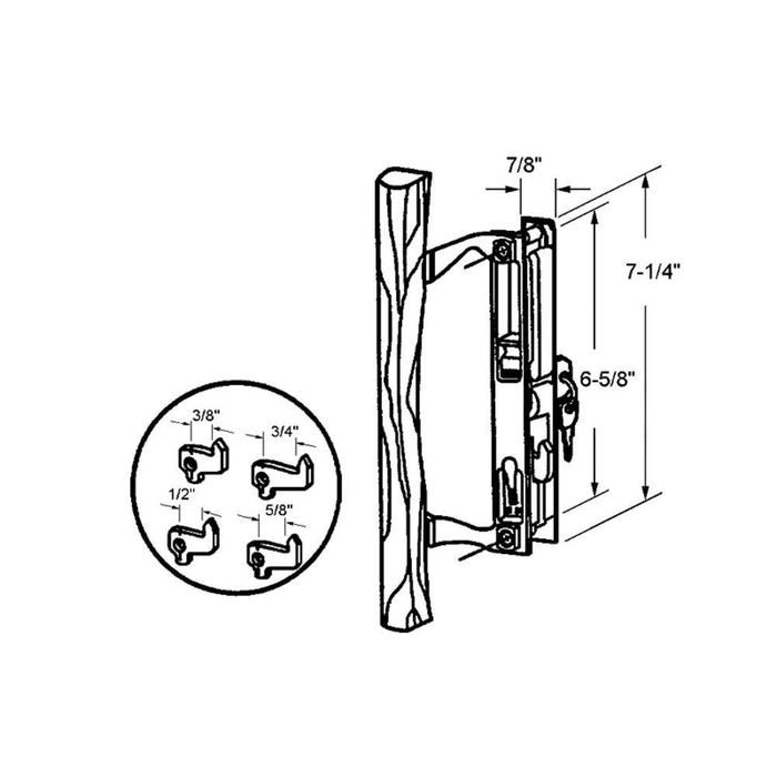 Sliding Glass Patio Door Black Keyed Flush Mount Latch With 6 - 5/8" Screw Holes and 4 Hook Assortment - Reflect Window & Door