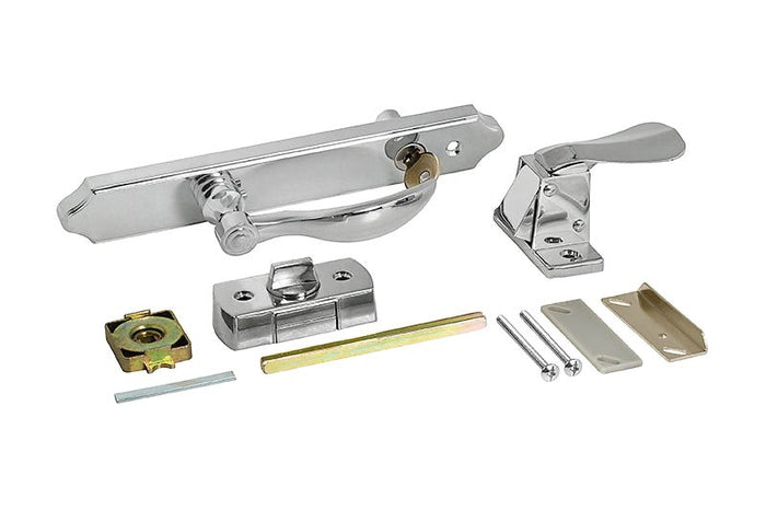 Residential Swinging Screen & Storm Door Brushed Nickel Keyed Latch & Lock Handle Set - Reflect Window & Door