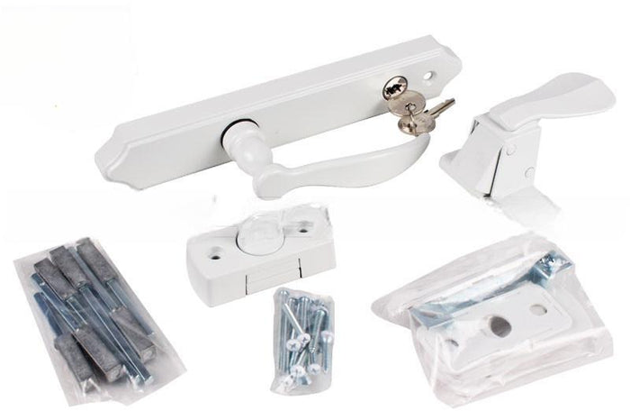 Residential Swinging Screen & Storm Door White Keyed Lock Handle Set - Reflect Window & Door
