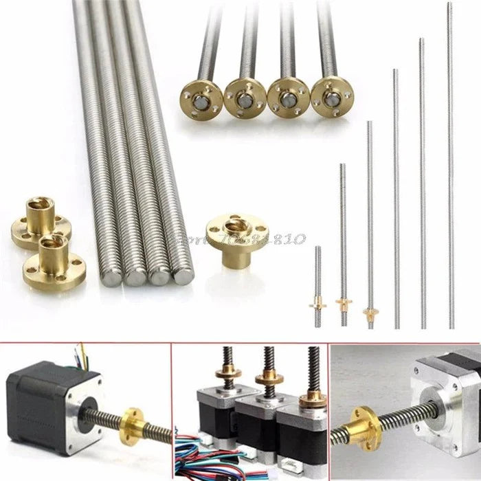 T5 Lead Screw + Brass Nut For DIY 3D Printer CNC Parts Lead 1mm 2mm 4mm Length 100mm 200 450mm 550mm Linear Shaft Stepper Motor,t5 lead screw