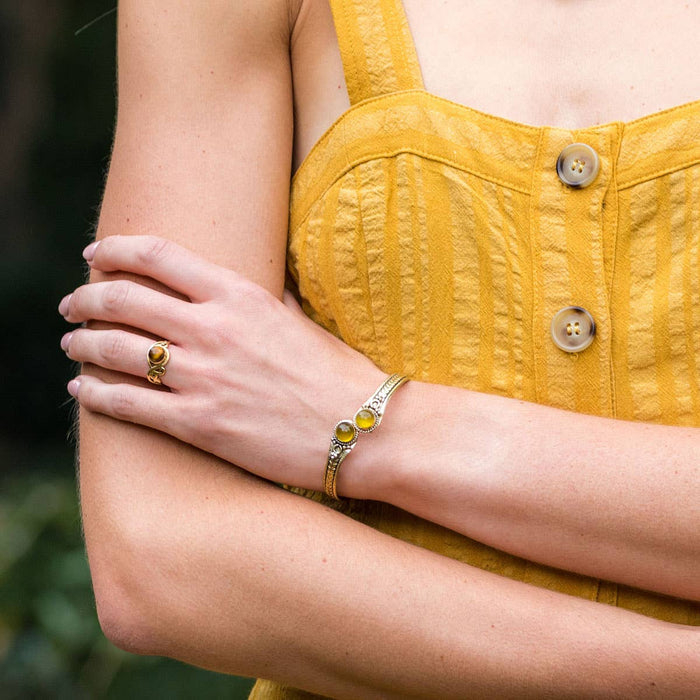 Tanvi Collection Bangle Bracelet - Gold with Yellow Agate