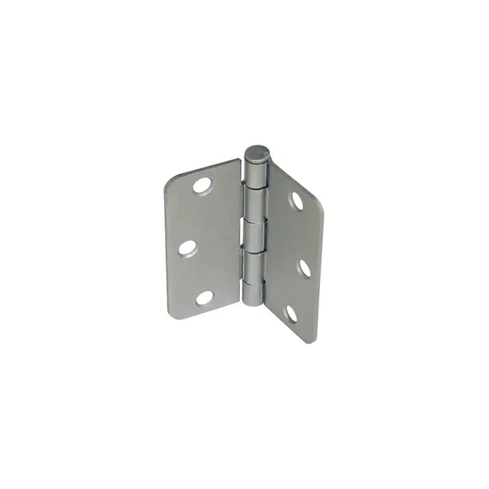 A Taymor Industries metal door hinge with three holes on each rectangular plate, shown upright and partially open against a plain white background. Compatible screws or 3/4″ screws available, with fast shipping in Canada.