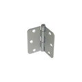 A Taymor Industries silver 4" x 4" metal door hinge with three screw holes per side, partially open and standing upright against a plain white background. Ships from Canada.