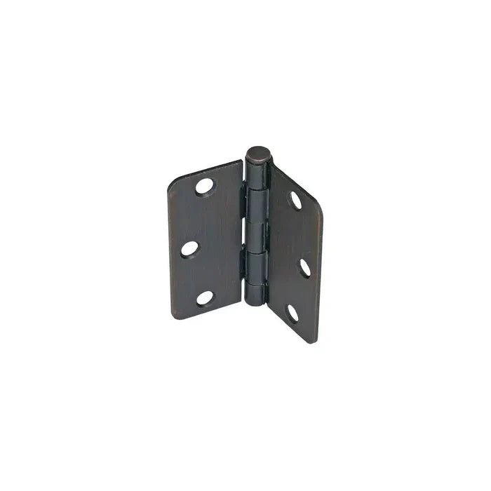 Taymor Industries oil-rubbed bronze door hinge with six holes, shown partially open and upright on a white background. Includes 3/4″ hinge screws for easy installation. Ships from Canada.