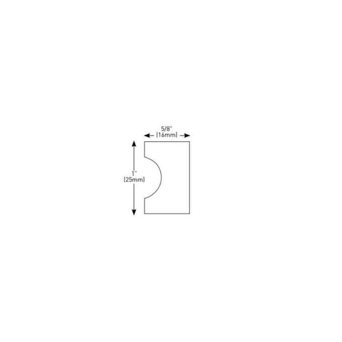 A diagram features a rectangular shape with a semicircular cutout, resembling Taymor Industries designs. The rectangle’s height is marked as 25mm (1 inch), and its width as 16mm (5/8 inch).