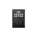 A Taymor Industries black keyless door lock with numbers 0–9 and a keyhole below the keypad, shown front-facing on a white background.