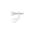 Taymor Industries metal hardware part featuring a bent arm, threaded bolt, and white cylindrical rubber or plastic tip, made from durable zinc die-cast for adjustable door opening angle, shown isolated on a white background.