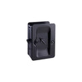 Taymor Industries black rectangular recessed door latch, featuring a central turn handle, two mounting screws, and a flush solid brass design—perfect sliding door hardware for doors with notch prep. Shown on plain white background.