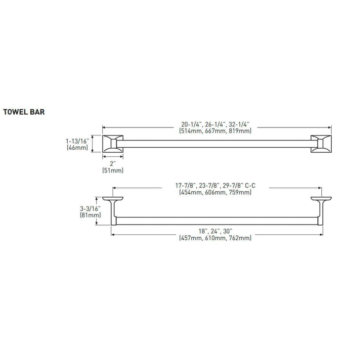taymor sunglow towel bar polished chrome drawing