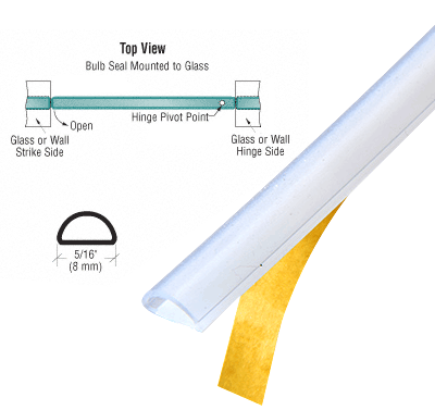 Shower Door Translucent PVC Bulb Seal With Pre-Applied Tape - Reflect Window & Door