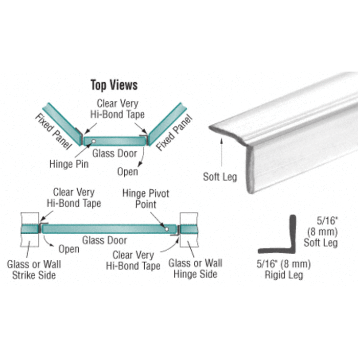 Swinging Shower Door Translucent Vinyl Edge "L" Seal with Adhesive - Reflect Window & Door