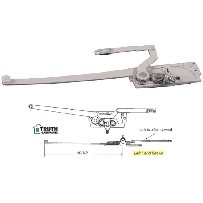 Truth Hardware Entrygard Dual Arm Casement Window Operator With Offset Up 4-7/16" Link Arm - Left Hand - Reflect Window & Door