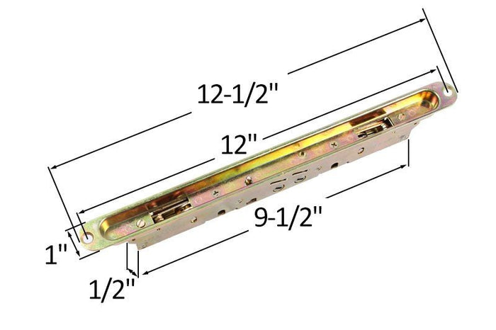 Two Point Mortise Lock for Sliding Glass Door – 12 - 1/2" Long, 12" Screw Holes, 9 - 1/2" Case - Reflect Window & Door